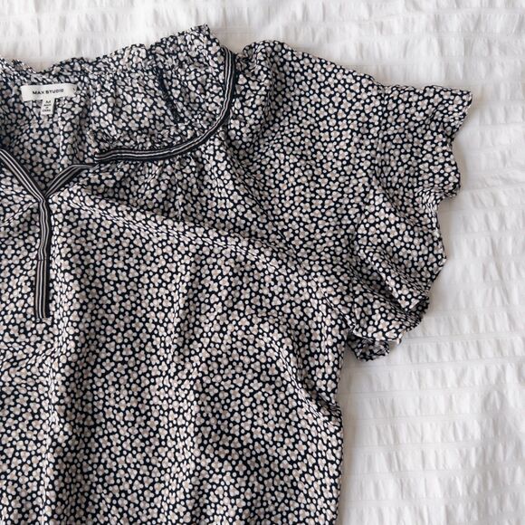 Boho Prairie Peasant Ruffle Blouse w/ Flutter Sleeves Max Studio Size M - Picture 7 of 13